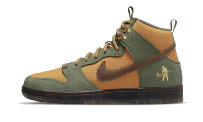 Nike SB Dunk High Shoes Carbon Green Cider-Wheat Gold Pass-Port